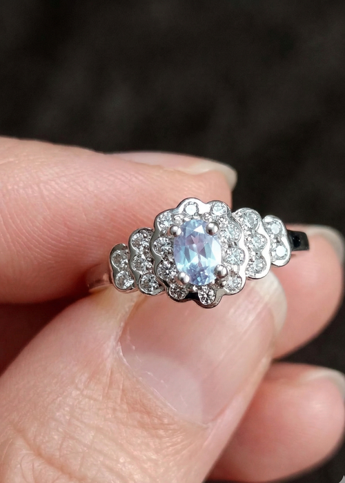 Bague En Saphir Naturel Bicolore Rare, Zircon Naturel & Argent S925