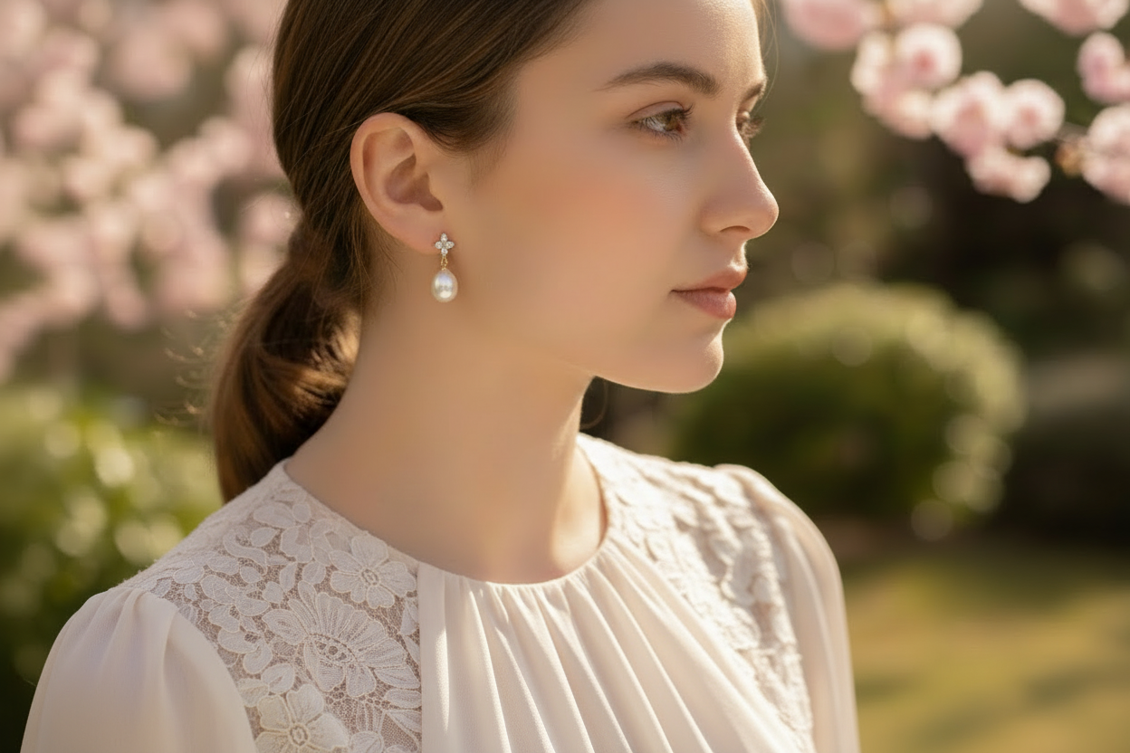 Oval Pearl Drop - Perle D’Eau Douce Naturelle & Argent Plaqué Or 18K