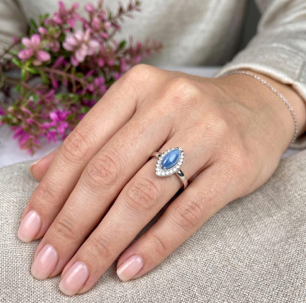 Bague ajustable en Aigue-marine Naturelle et Argent Rhodié