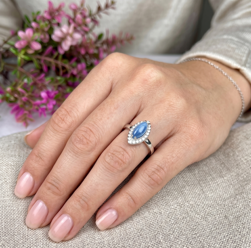 Bague ajustable en Aigue-marine Naturelle et Argent Rhodié