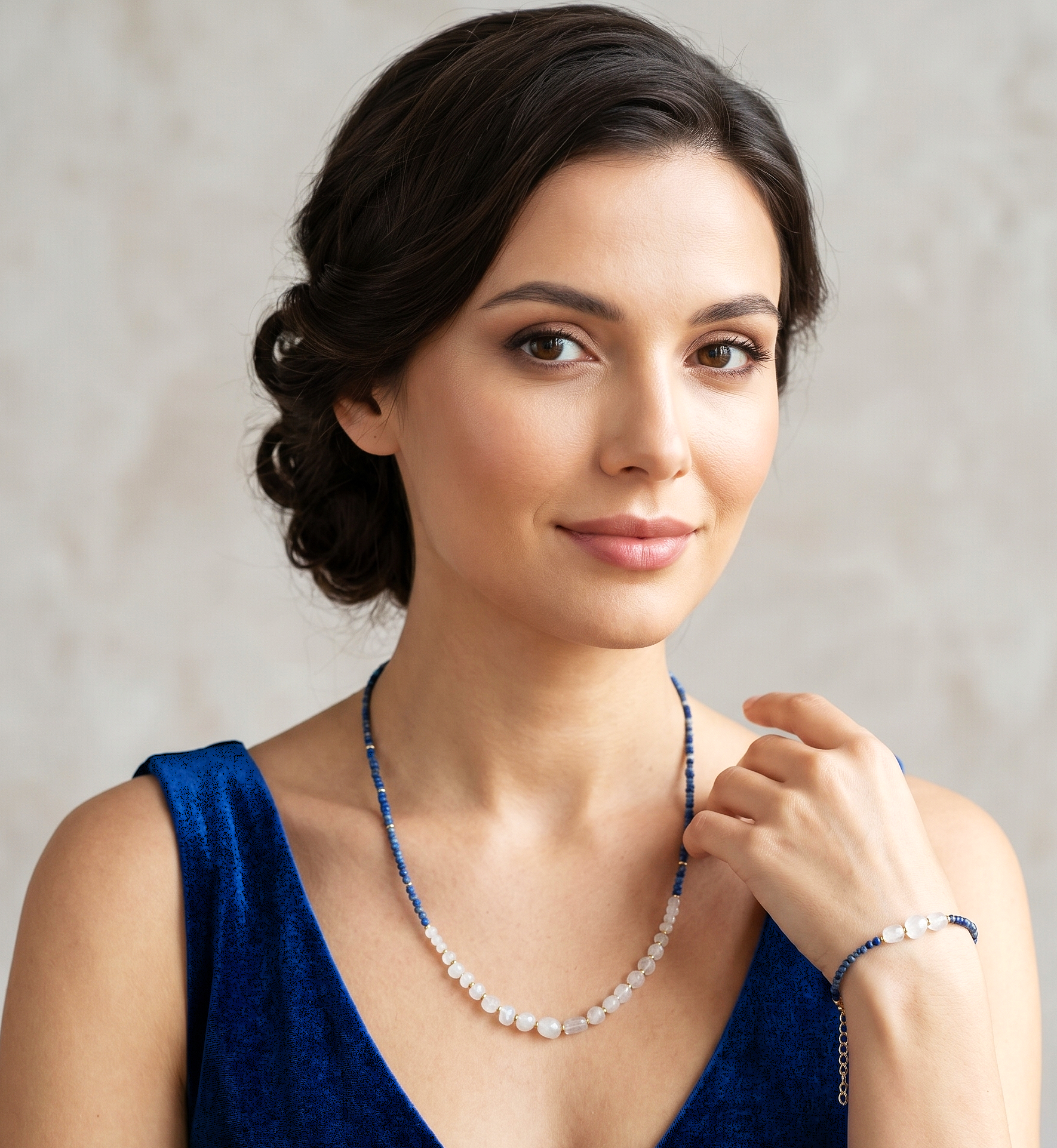 Ensemble Harmonie Céleste - Pierre de Lune (AAA) & Lapis-Lazuli - Laiton Plaqué Or 18K