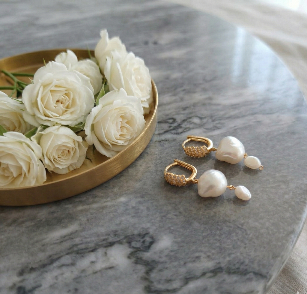 Boucles d'oreilles créoles "Perles de Terre" – Argent Sterling & Plaqué Or 18K