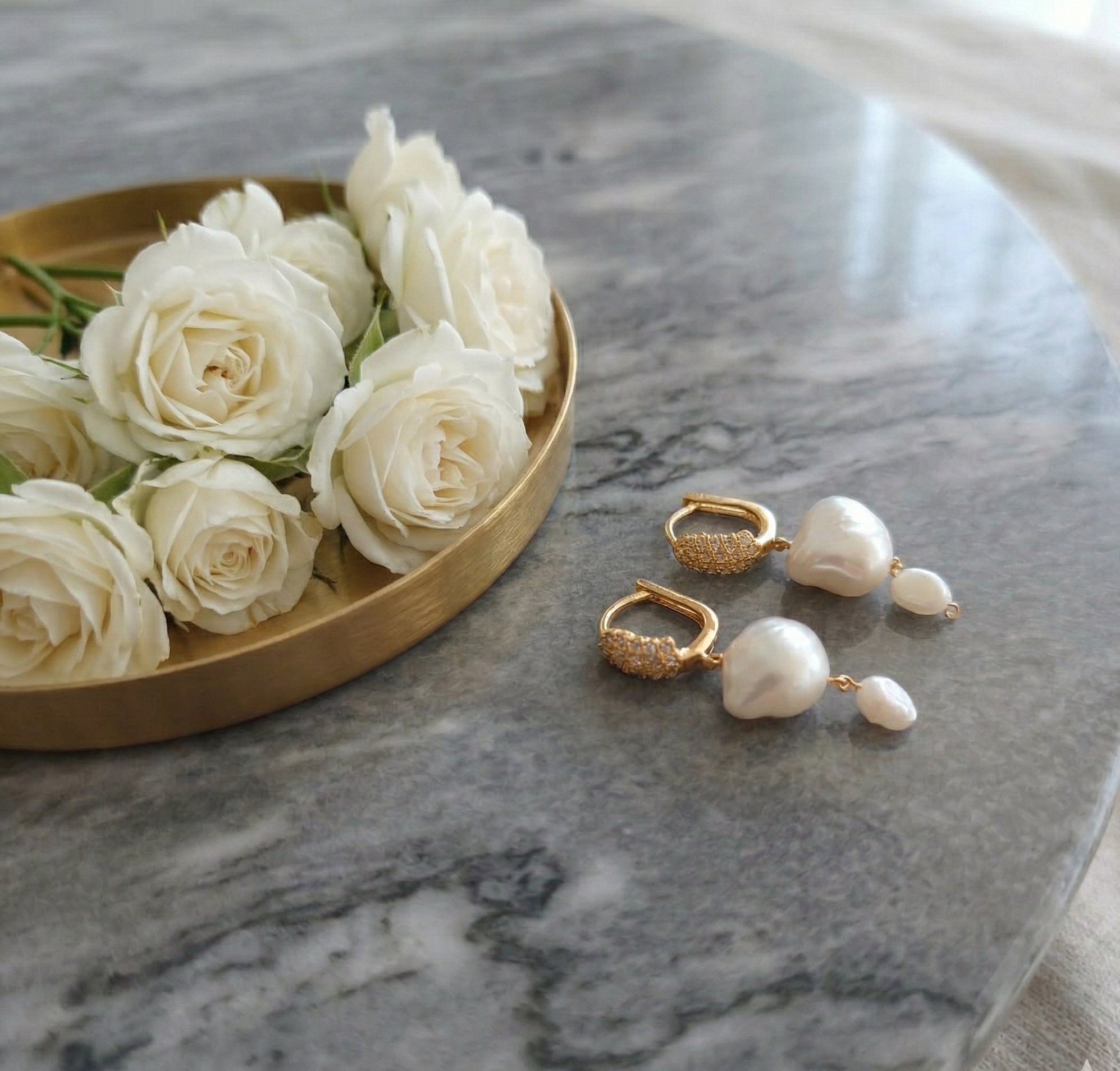 Boucles d'oreilles créoles "Perles de Terre" – Argent Sterling & Plaqué Or 18K