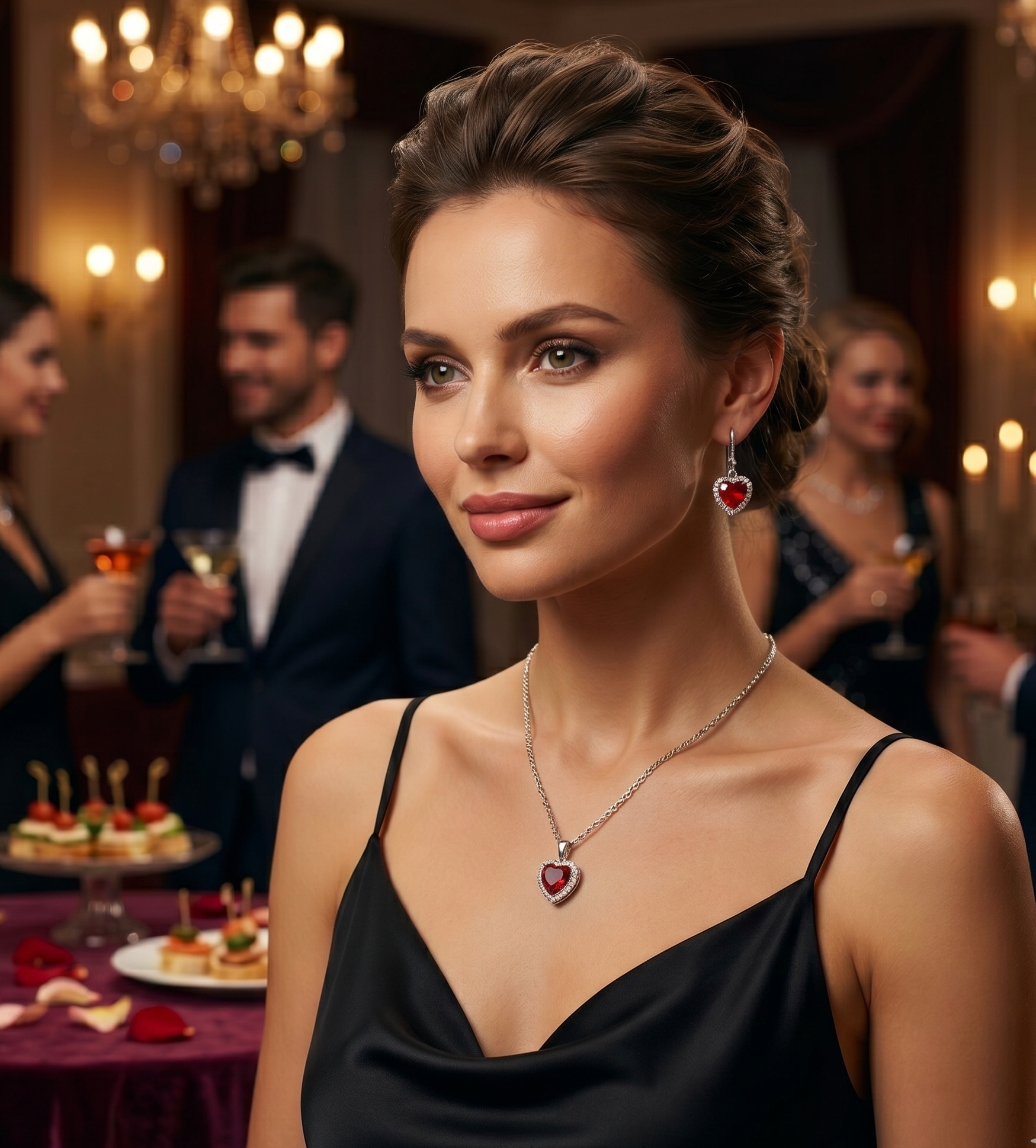 Parure Passion – Cœurs de Zircone Rouge & Argent Sterling 925 Doré