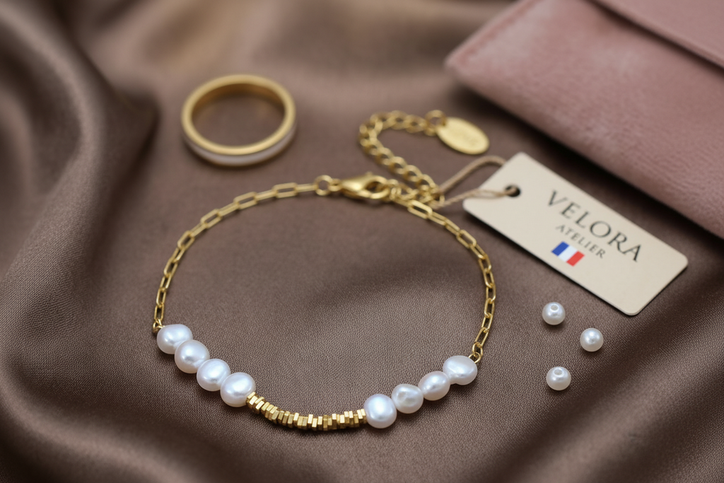 Bracelet Perles d'Eau Douce & Argent 925 Doré à l'Or 14K