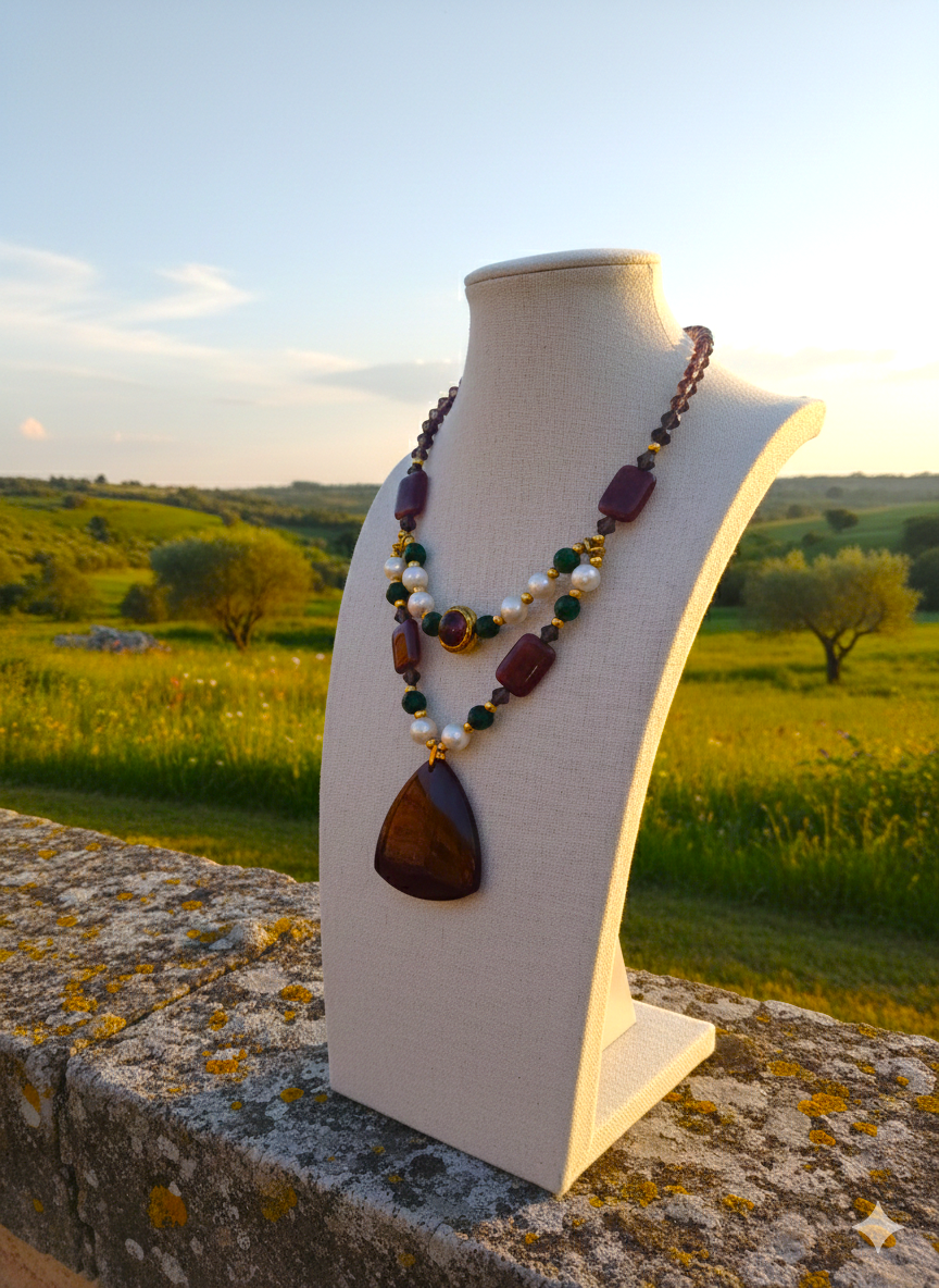 Royal Burgundy - Agate & Acier Inoxydable Plaqué d'or