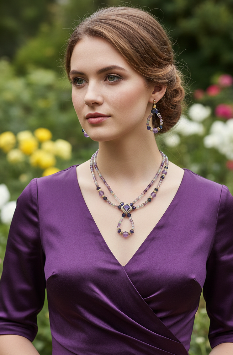 Amethyst & Fluorite Sparkle Set - Zircons Cubiques, Laiton & Acier Inoxydable Plaque d'or