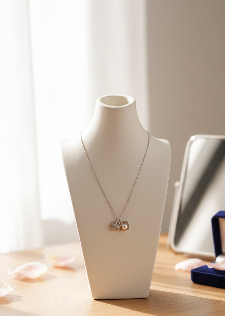 Necklace on a mannequin bust with a soft background