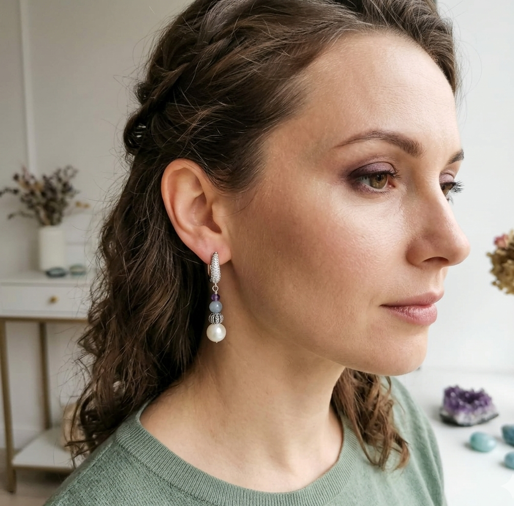 Boucles D'oreilles Pendantes - Perle D'eau Douce & Argent Plaqué
