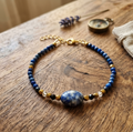 Bracelet « Deep Sea » : Lapis-Lazuli, Aigue-Marine & Finition Plaqué Or 14K