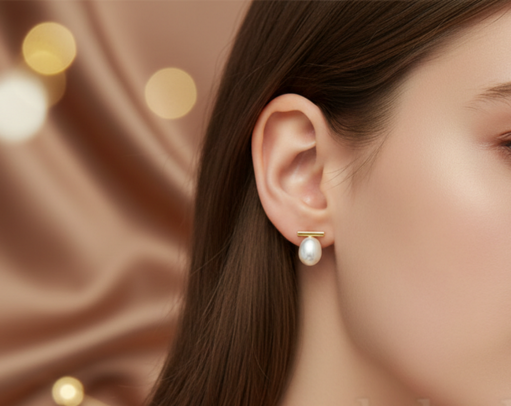 Golden Bar Drop - Perle & Argent Plaqué Or 18K