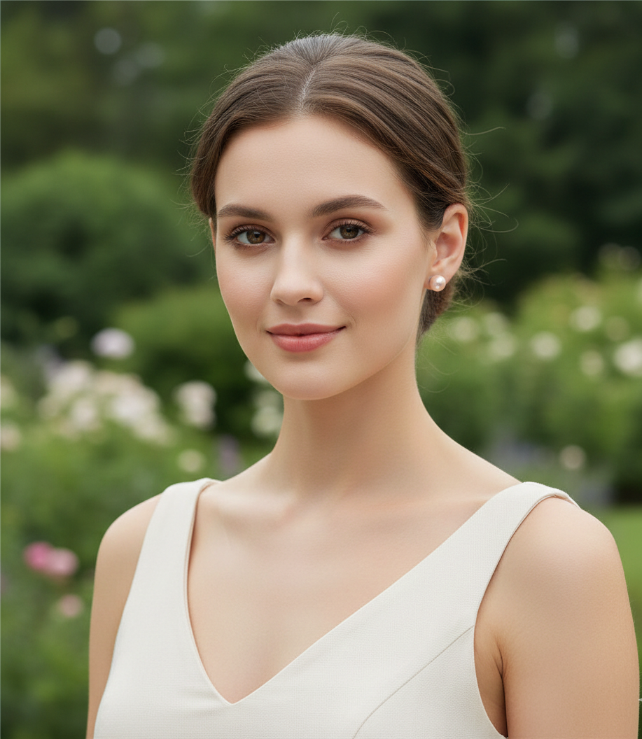 Peach Luster Studs - Perles De Culture Naturelles & Argent Plaqué Platine