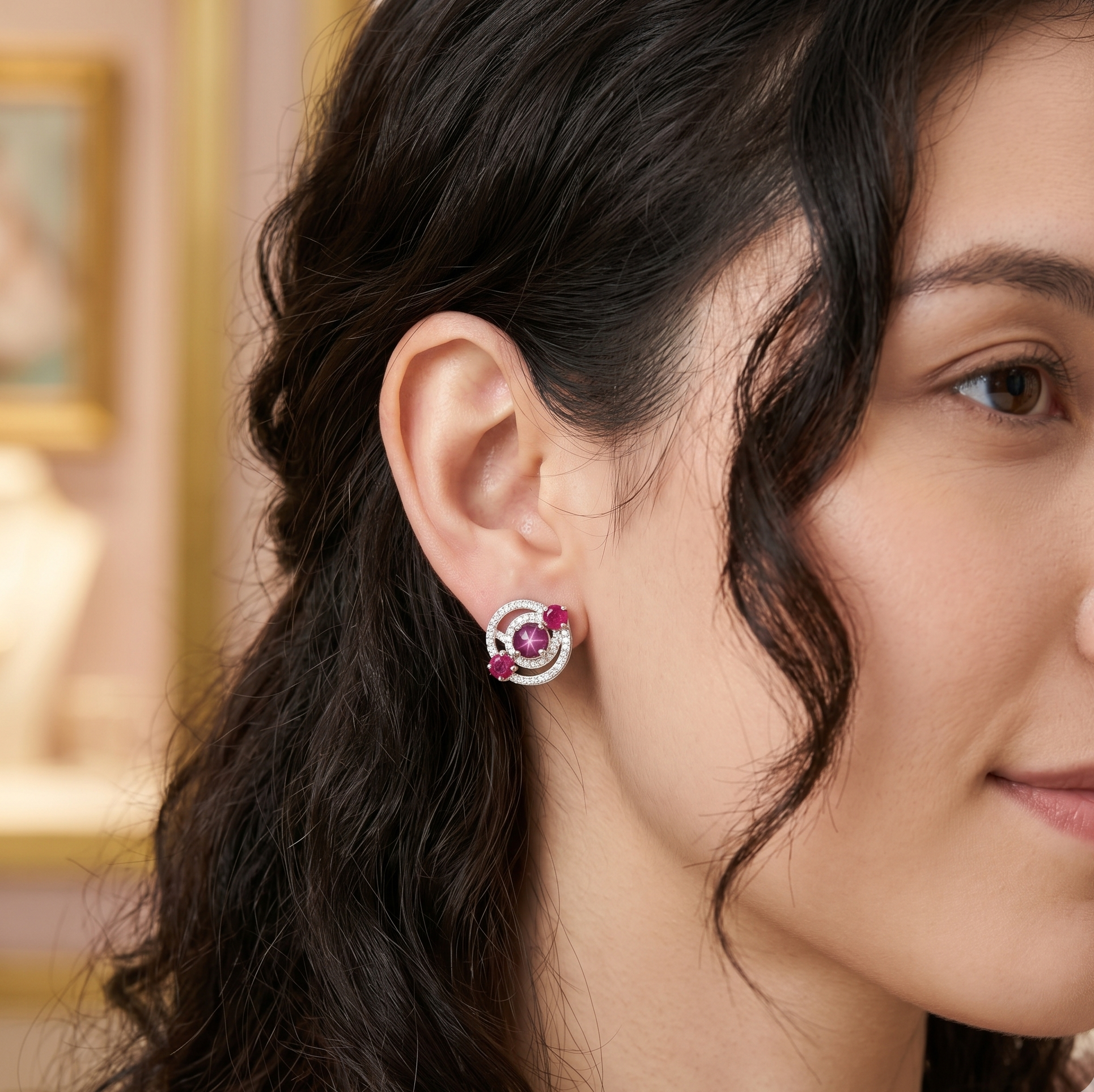 Boucles d'oreilles "Étoile Pourpre" - Rubis Étoilé & Argent S925