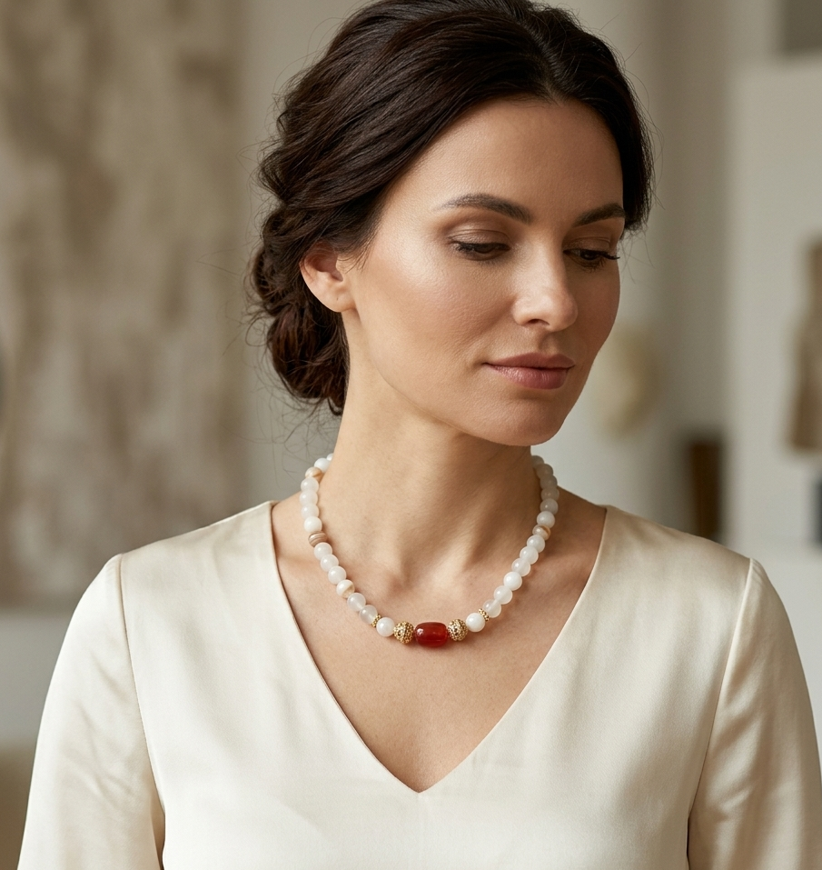 Sérénité d’Orient – Jade, Agate Centrale & Acier inoxydable plaqué Or 18k