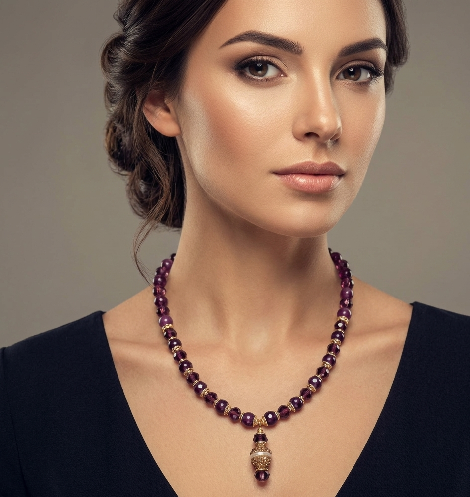 Collier Élégant en Agates Naturelles et Cristaux Scintillants - Finition Or 18K
