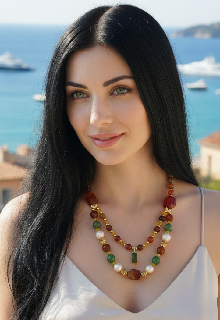 Riviera Glow Collier - Agate Naturelle & Plaqué Or 18K