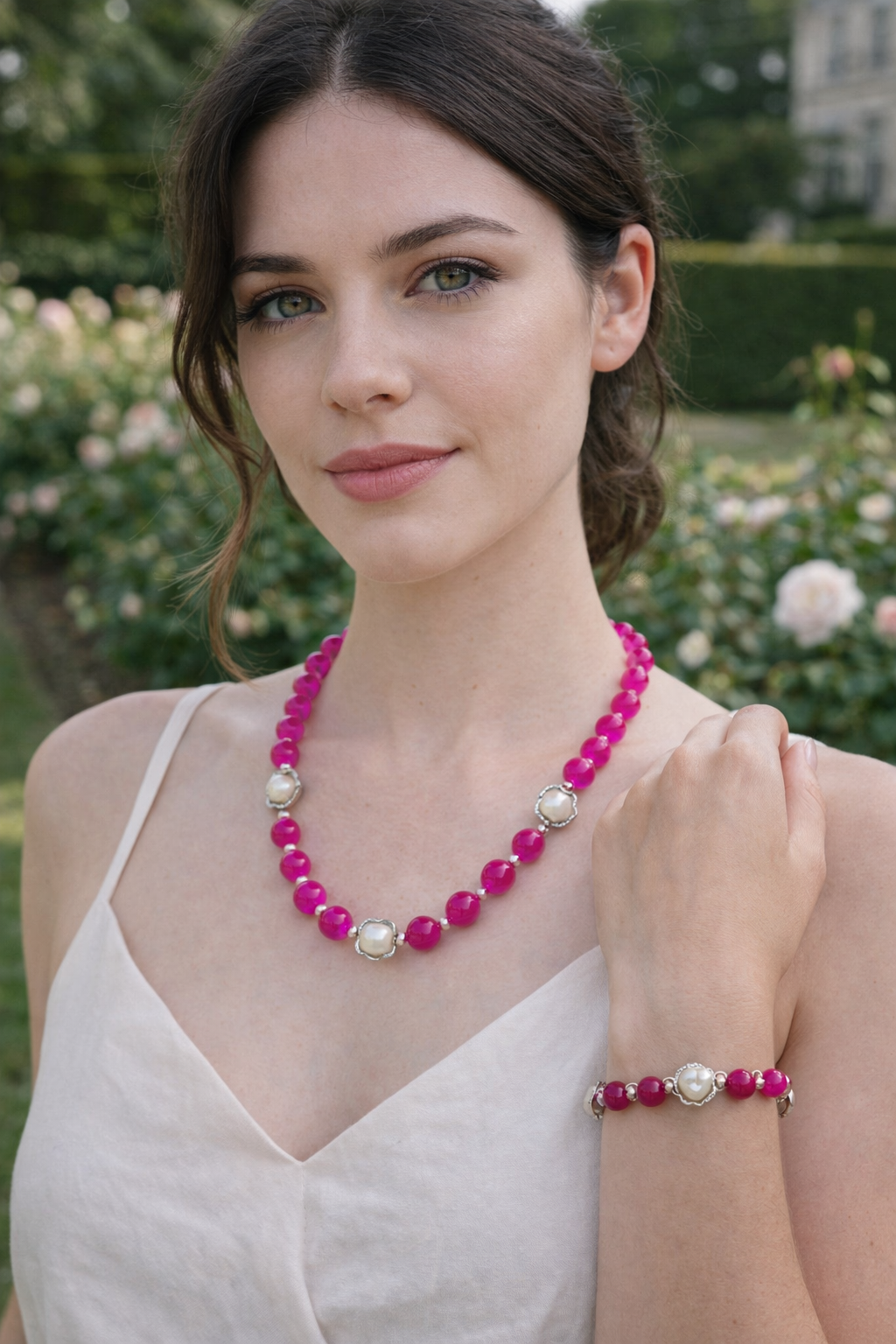 Fuchsia Flamenco Duo - Agate & Plaqué Argent