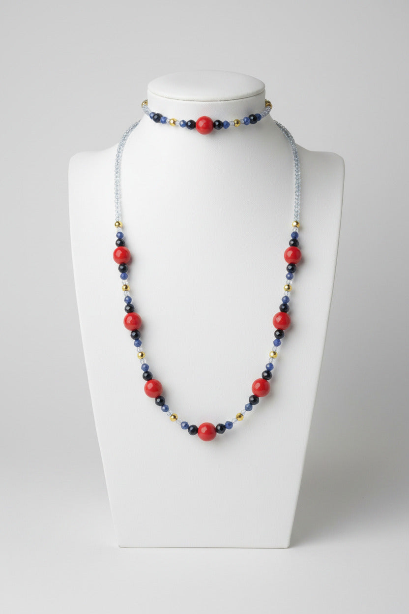 Scarlet Mystic Ensemble - Agate Corail Rouge & Plaqué Or