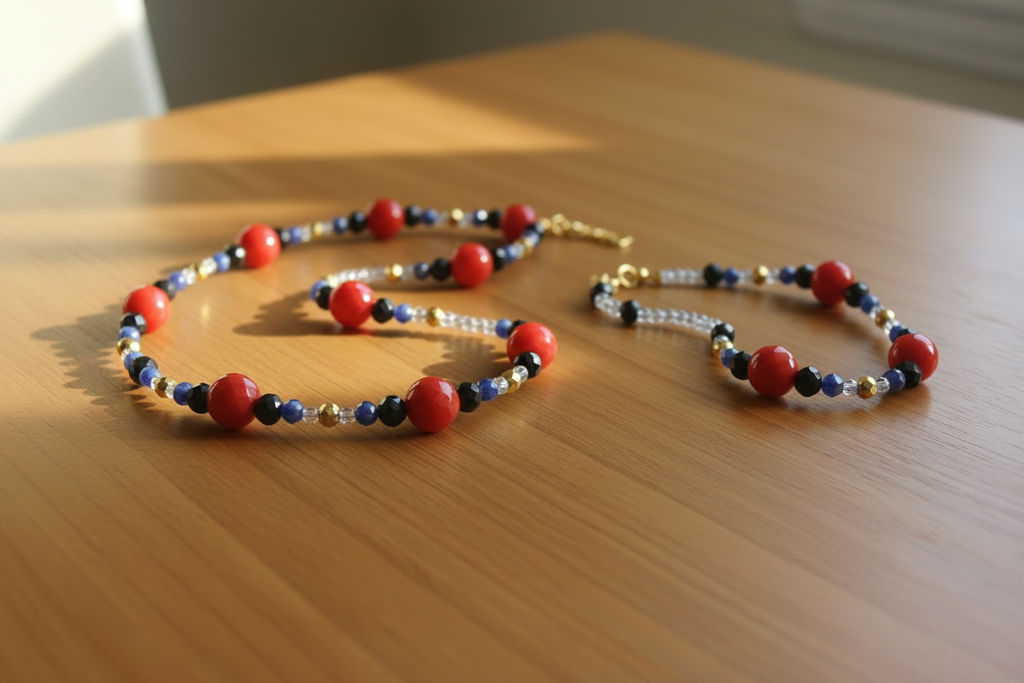 Scarlet Mystic Ensemble - Agate Corail Rouge & Plaqué Or