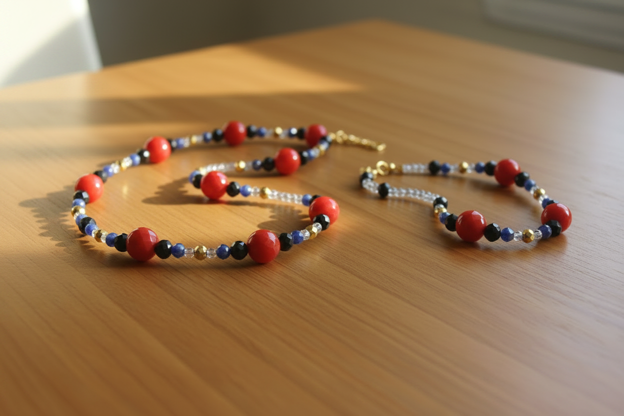 Scarlet Mystic Ensemble - Agate Corail Rouge & Plaqué Or