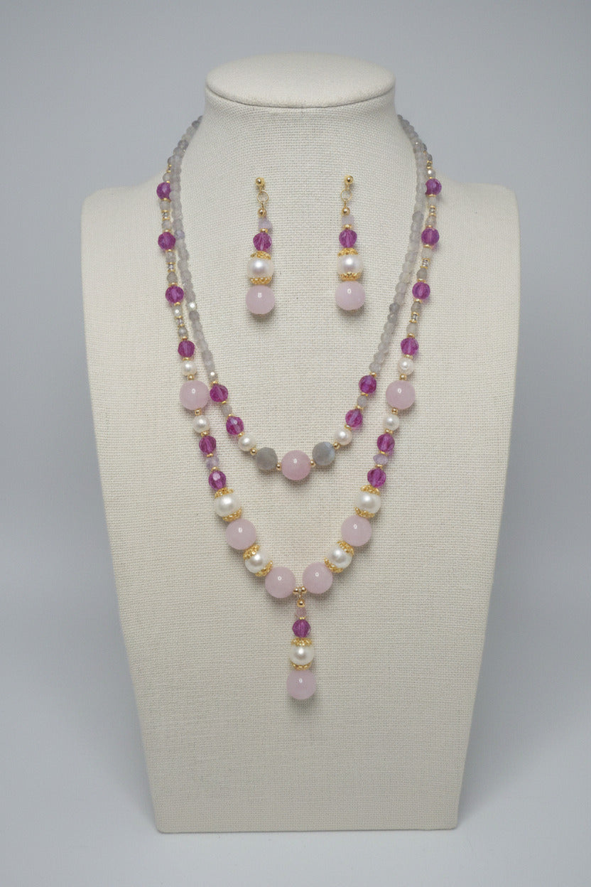 Garden Romance Ensemble- Quartz Rose & Argent S925 Doré