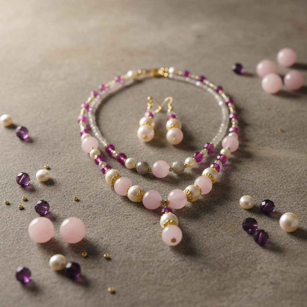 Garden Romance Ensemble- Quartz Rose & Argent S925 Doré