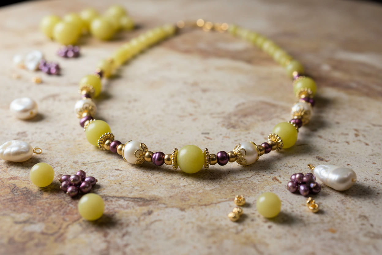 Lemon Harmony Collier- Jade Citron, Laiton Argent plaquée Or et Argent S925