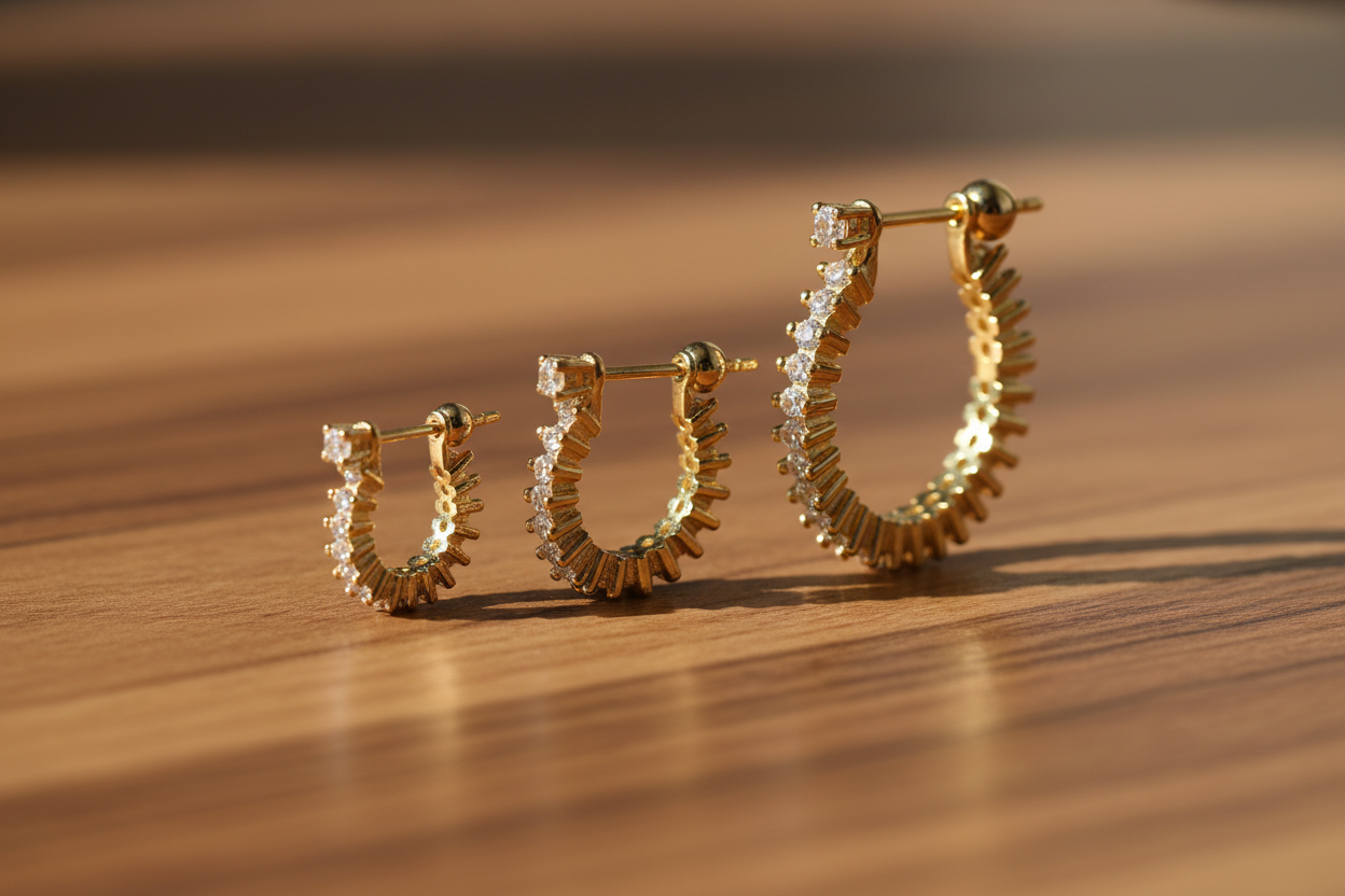 Set de 3 Bijoux d'Oreille - Diamants & Argent S925 Doré