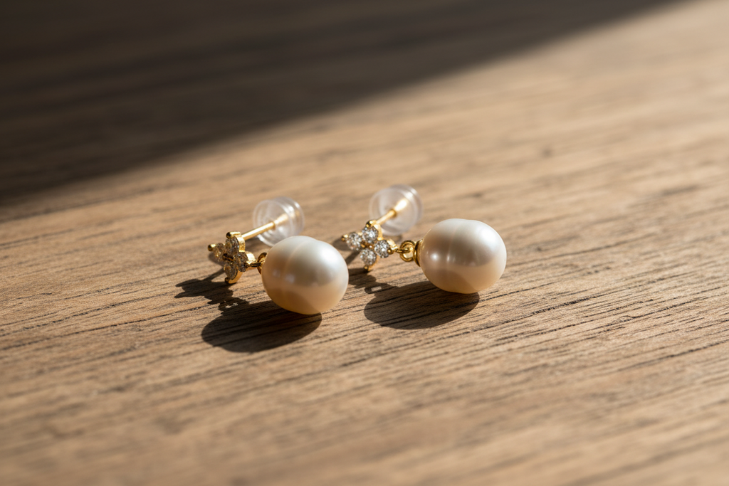 Oval Pearl Drop - Perle D’Eau Douce Naturelle & Argent Plaqué Or 18K