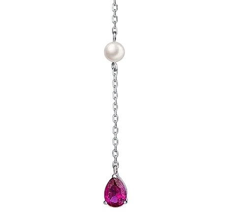 Collier Y en Argent Sterling 925, Nacre Blanche et Goutte de Zircone Rose