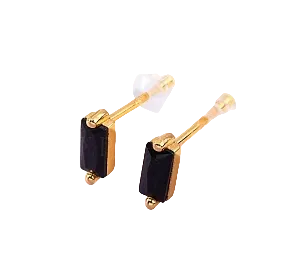 Boucles d'Oreilles Rectangles - Argent 925 Doré et Zircone Noire