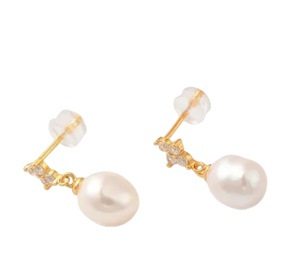 Oval Pearl Drop - Perle D’Eau Douce Naturelle & Argent Plaqué Or 18K