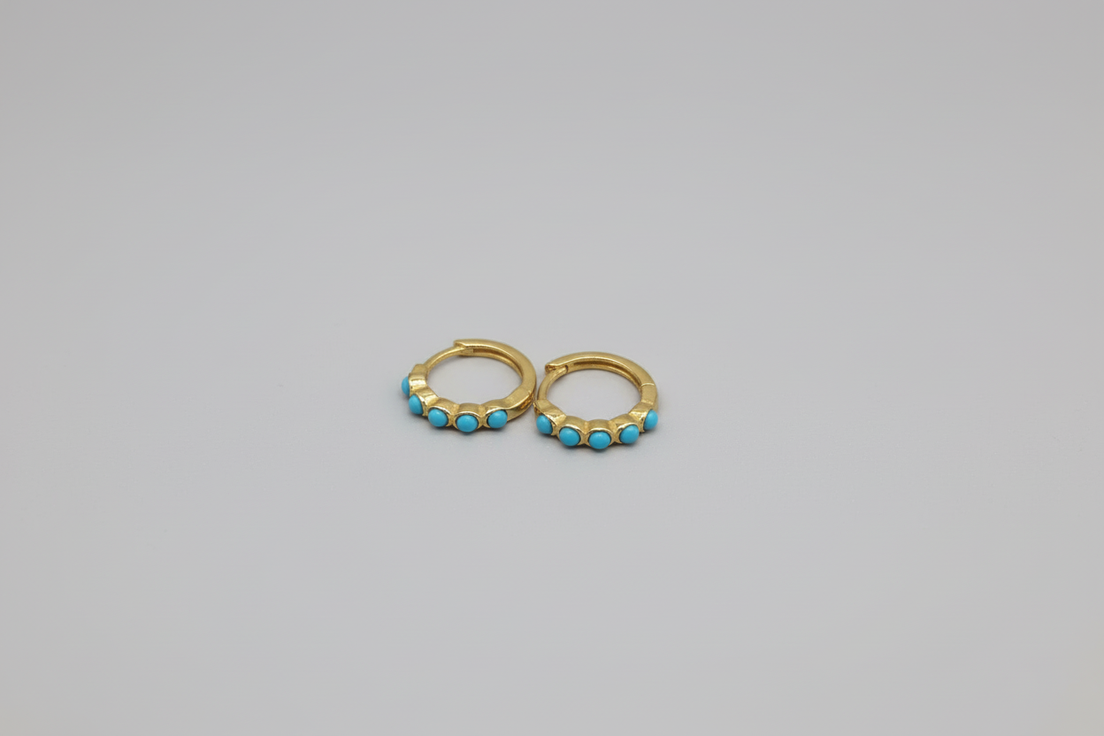 Turquoise Boho Hoops - Turquoise Synthétique & Argent S925 Plaqué Or