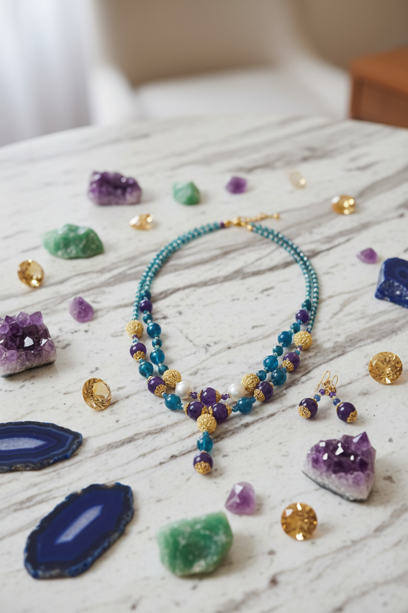 Apatite & Amethyst Ensemble- Pierres Naturelles & Argent S925