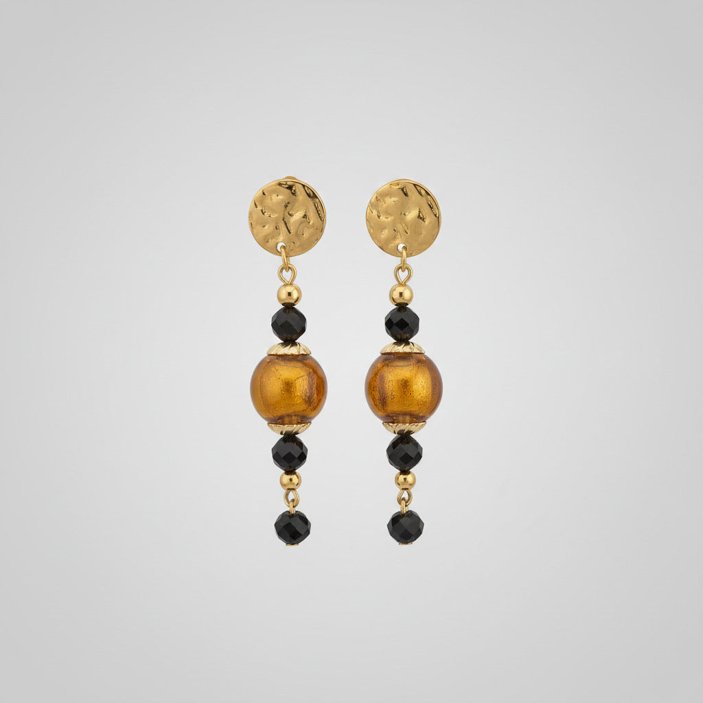 Labradorite & Goldenrod Pearl Duo- Pierres Naturelles & Acier Inoxydable Plaqué D'or