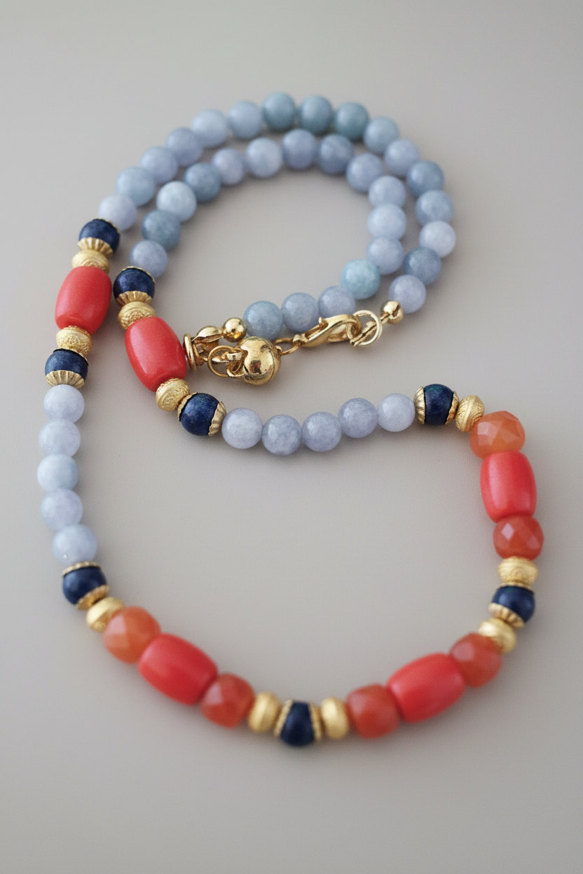 Angelite & Lapis Lazuli - Pierres Naturelles & Laiton Plaque D'or
