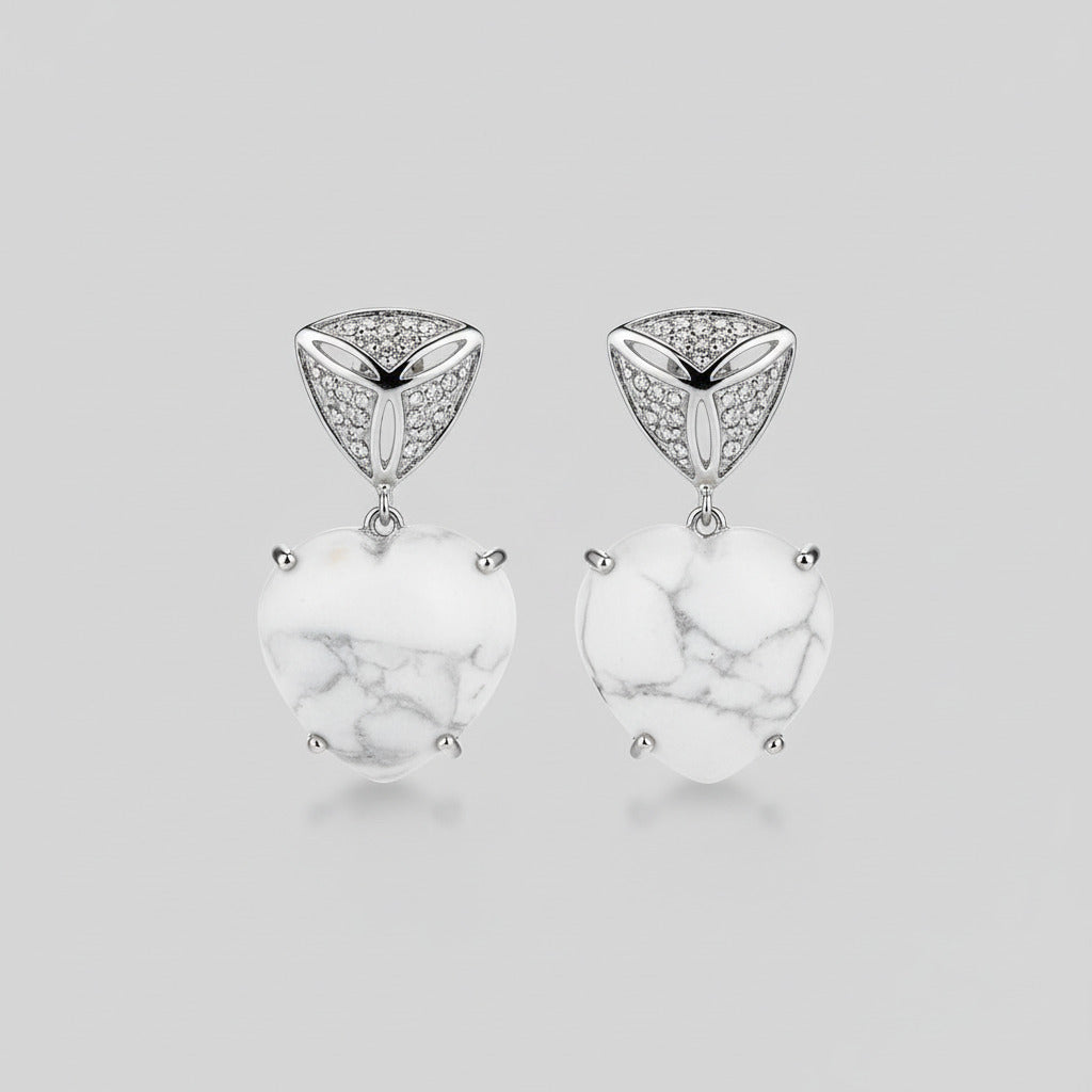 Boucles d'Oreilles "Cœur de Howlite" - Plaqué Argent 925