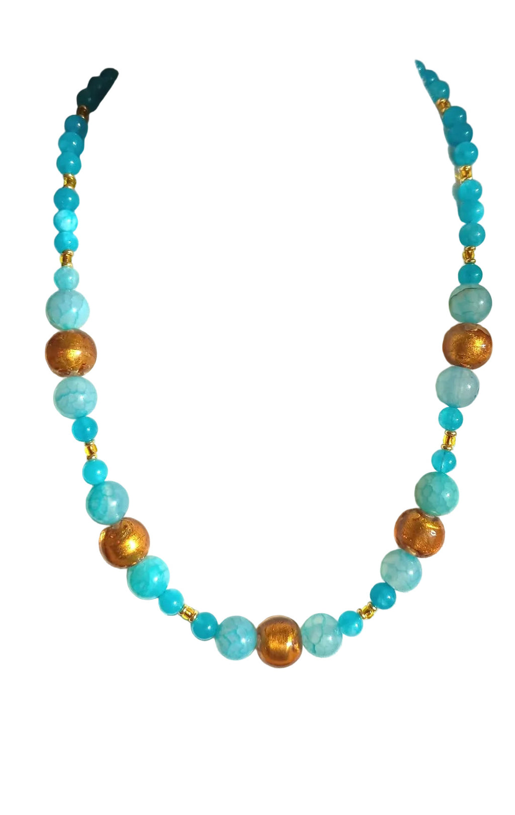 Collier Agates Bleues & Verre D'or – Acier Inoxydable Plaqué Or