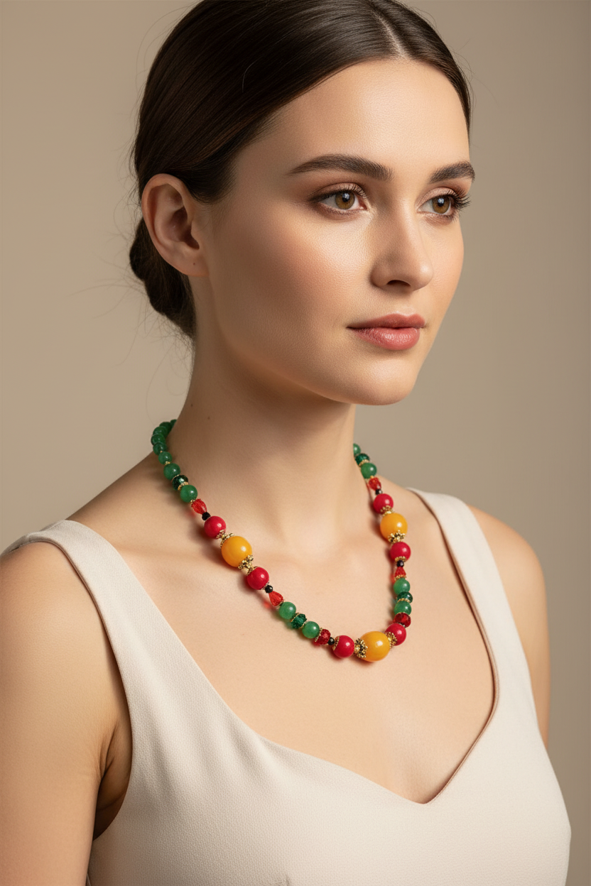 Solar Harmony - Ambre Jaune, Agate Verte & Spinelle - Finition Or 14K