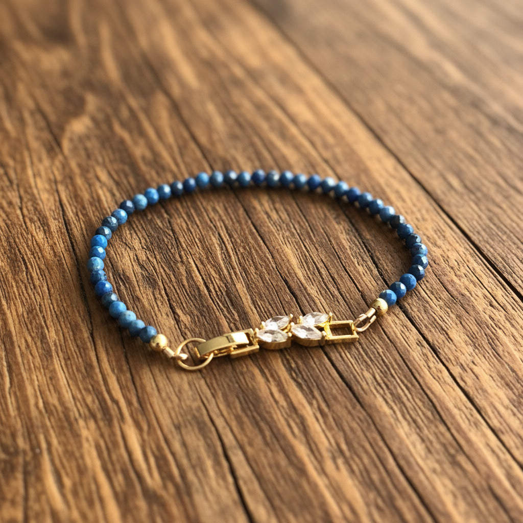 Bracelet - Lapis-Lazuli Facetté & Zirconium - Laiton Plaqué Or