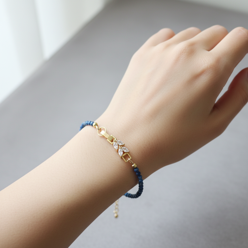 Ensemble - Lapis-Lazuli, Spinelle Noir & Aigue-Marine - Acier Inoxydable Finition Or Vintage