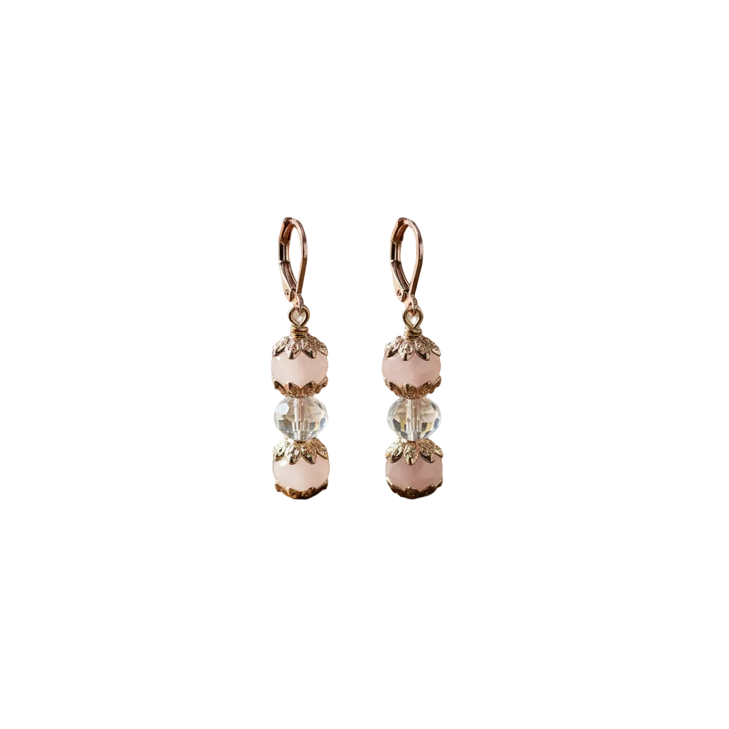 Boucles D’Oreilles - Quartz Rose & Cristal - Plaqué Or Rose