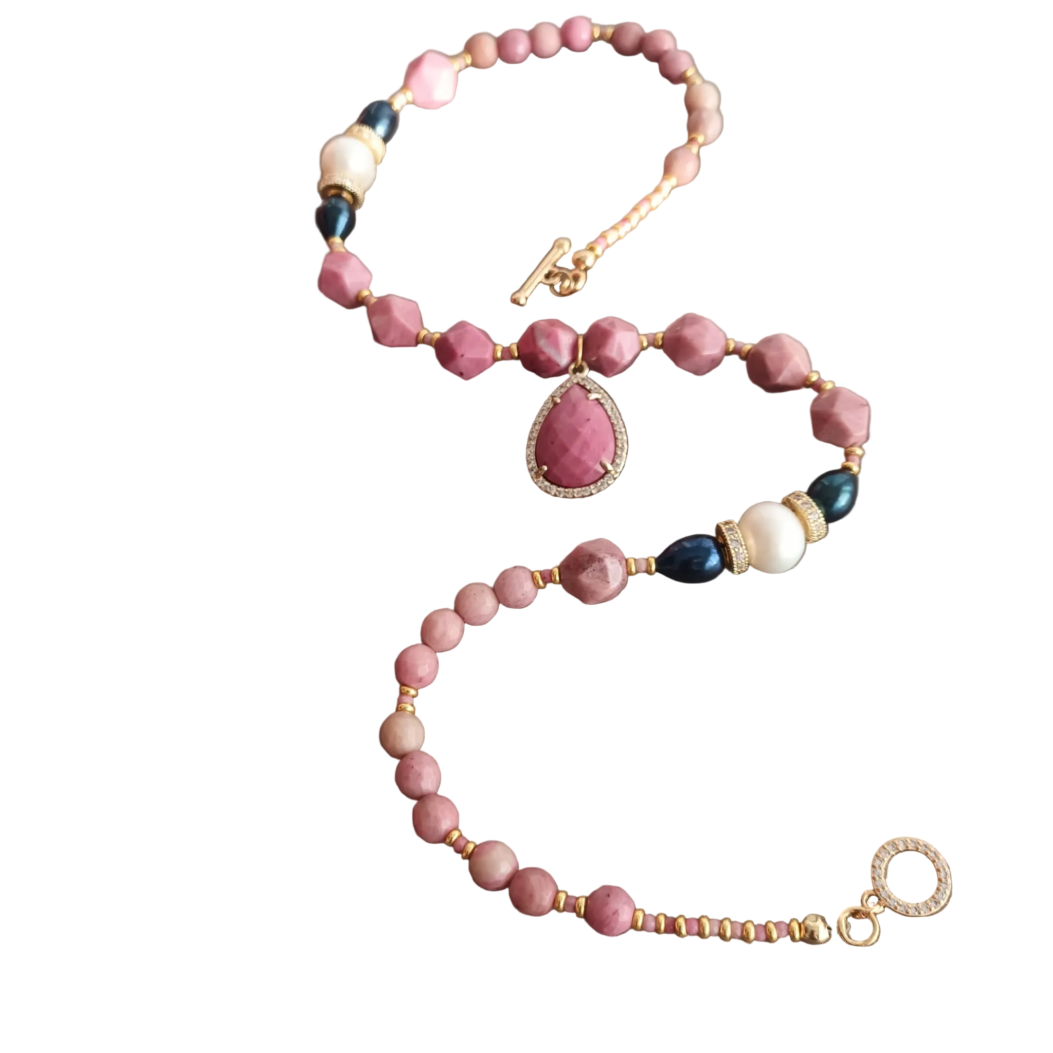 Parure Rose Éclat - Rhodonite & Plaqué d'Or Zirconium
