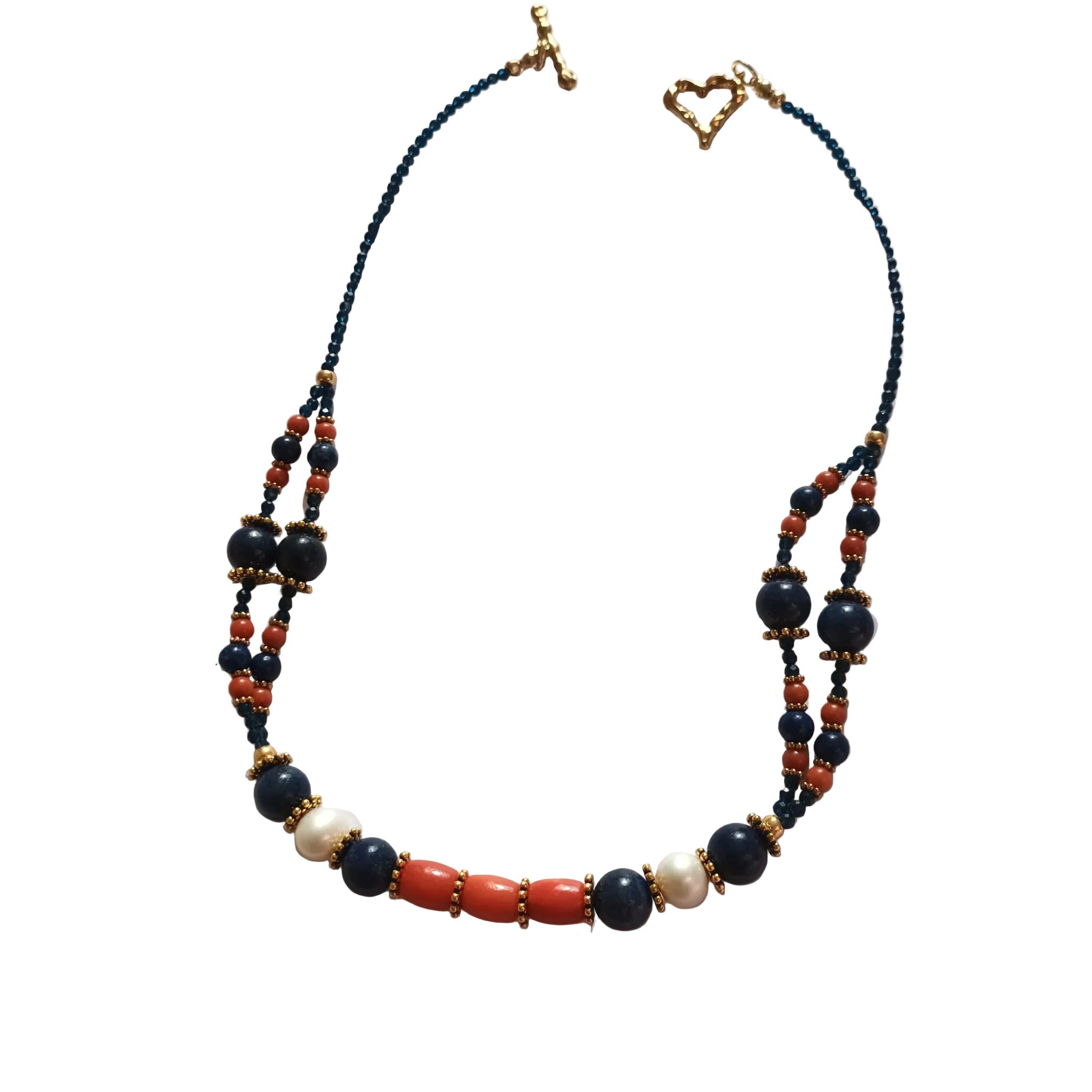Collection Gemmes Du Sud - Collier Lapis Lazuli, Corail & Perles – Acier Inoxydable Plaqué Or