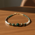 Collier "India" en Agates Indiennes, Perles d'Eau Douce & Acier Inox Or