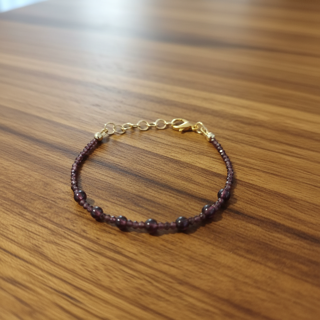 Bracelet Grenat - Grenat & Acier Inoxydable Doré