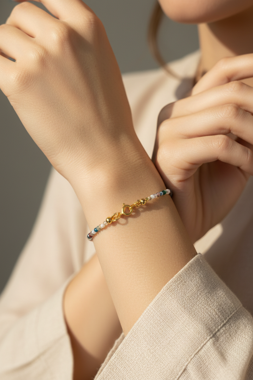Bracelet avec Pierres Naturelles Multicolores (1.9 mm) & Laiton