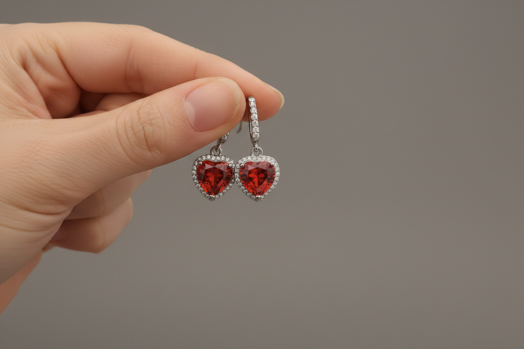 Parure Passion – Cœurs de Zircone Rouge & Argent Sterling 925 Doré