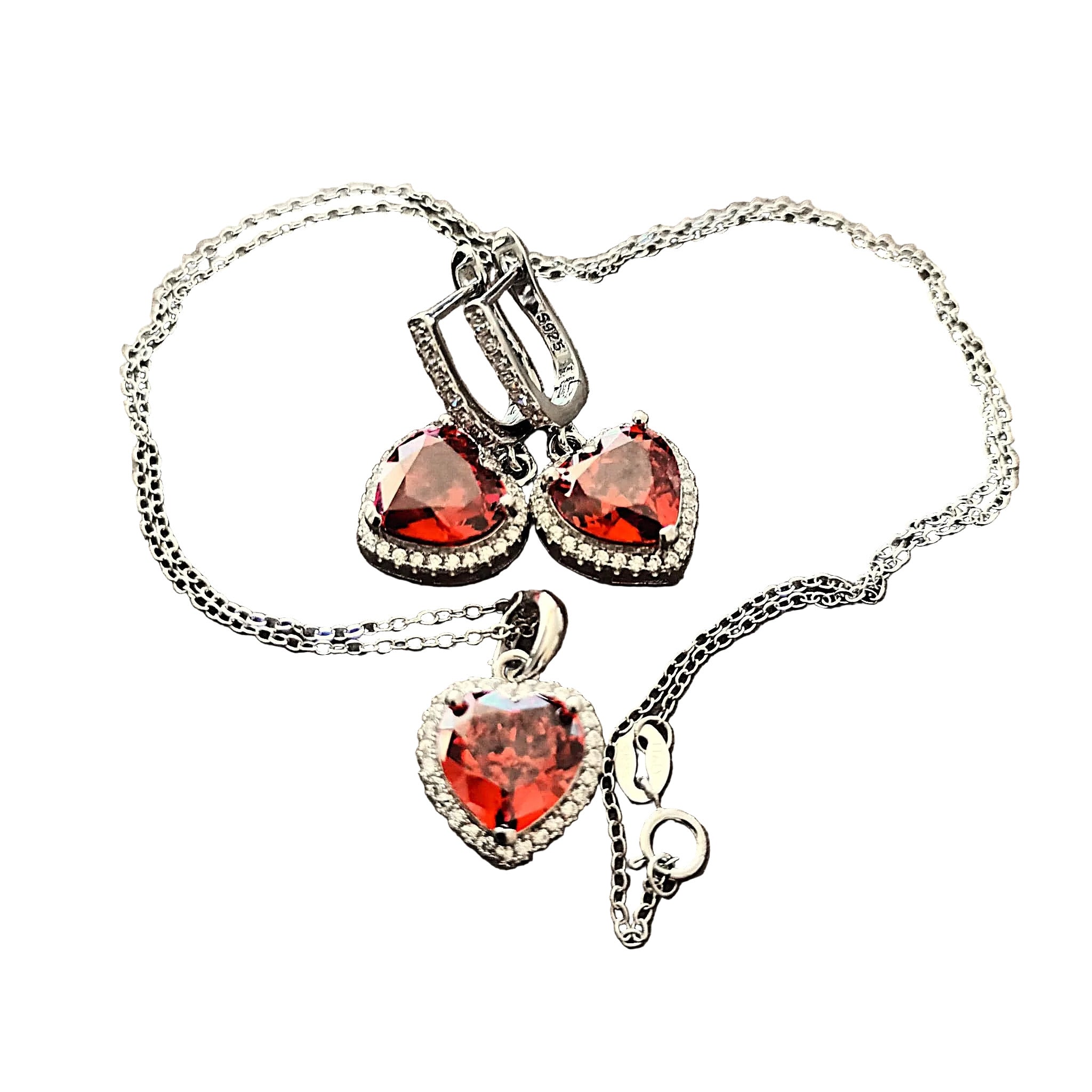 Parure Passion – Cœurs de Zircone Rouge & Argent Sterling 925 Doré
