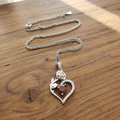 Collier Pendentif Coeur Rouge et Rose Sculptée - Argent Sterling 925